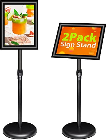 VAIIGO Paquete de 2 soportes ajustables de aluminio A4 para carteles, menús, carteles, menús, anuncios, ventas, soporte de exhibición de avisos (negro, 2 unidades)