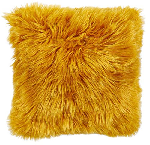 andiamo Kunstfell Sitzkissen Ovium - Stuhlkissen Fell Stuhlauflage Dekokissen in moderner Schaffell Optik 34 cm rund 1 Stück Senfgelb