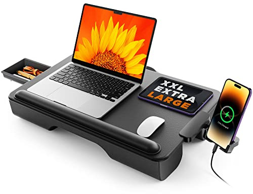 SAIJI Laptop Lap Desk, Portable Laptop Desk for Bed - Fits Up to 17 Laptops & MacBook,Lightweight Lap Tray Table with Storage Drawer, Lap Desk with Cushion, Lap Stand for Bed & Couch