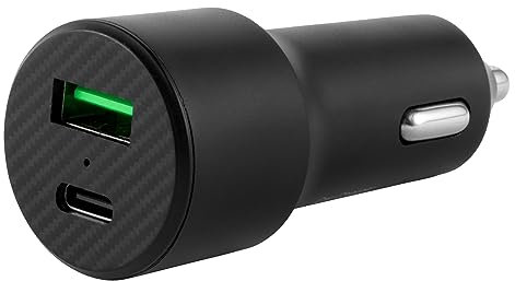 Intempo EE7479BLKCDUSTKEU7 Chargeur de Voiture – Adaptateur de Prise Allume-Cigare À Double Port Pour Téléphone/Tablette, Charge Avant Et Arrière, Compatible USB-A Et USB Type-C, Design Compact, 12 W