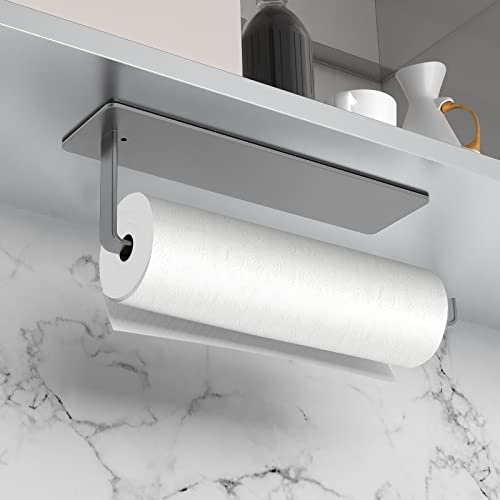 Drucilla Küchenrollenhalter Ohne Bohren, Küchenpapierhalter Selbstklebend, Küchenrollenhalter Wand Edelstahl, Hälterung Küchenroller Unter Schrank Hängt Montage für Küche und Badezimm- 26cm Grau