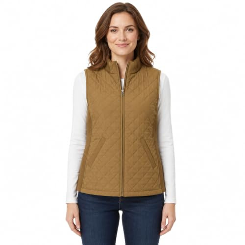 Bienzoe Mujer Casual Acolchado Ligero Chaleco Camello XXL