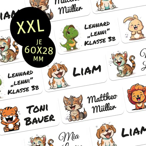foliado® kids Namensaufkleber XXL Kinder Etikett 60x28mm Sticker Namensetikett Schule Kita Kindergarten personalisierte Klebeetiketten wasserfest APD-58X
