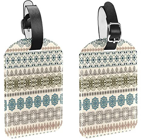 Gepäckanhänger,2er-Pack Etiketten,Kofferanhänger,Boho künstlerische Blume ethnisch,Gepäckanhänger Sichtschutz Reisetasche