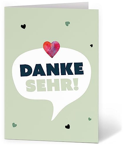 Einladungskarten Manufaktur Hamburg XXL Dankeskarte A4 große Karte mit Umschlag Bedanken Danke sagen Grußkarte Motiv DANKE SEHR Herz grün