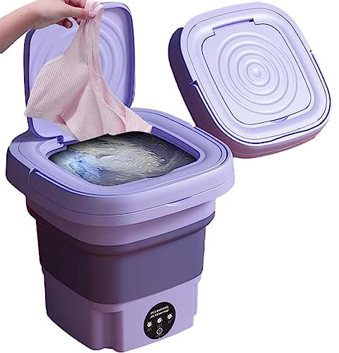 PW TOOLS Portable 8L Foldable Mini Washing Machine, Washer and Spin Dryer, Small Washer for Socks Underwear or Small Items, for Camping, RV, Travel, Purple