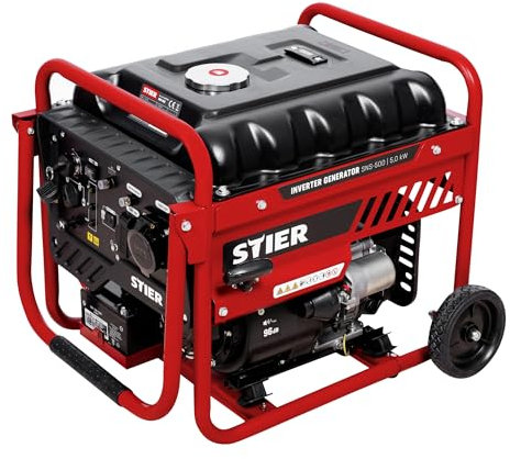 STIER Inverter Stromerzeuger SNS-500 5,0 kW 75 dB(A), Stromgerenator Benzin, Notstrommaggregat, wartungsarm, für den Außenbereich, zum Laden von Batterien geeignet, kompakt