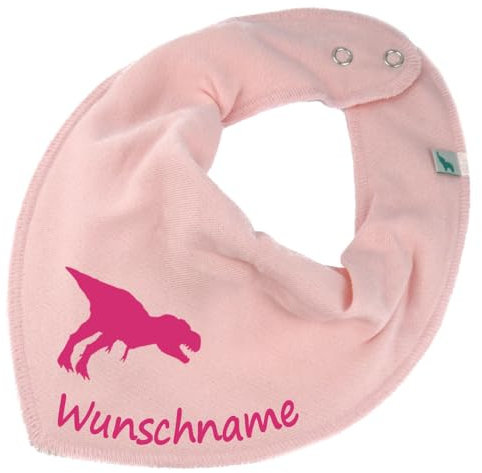 HALSTUCH mit Namen oder Text personalisiert für Baby oder Kind aus Baumwolle in Einheitsgröße Dino rosa