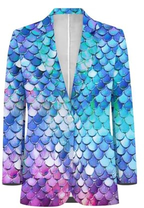FUIALDOLG Mens Slim Fit Blazer Sport Coat Causal Blazer for Men Office Work Blazer Regular, Blue Purple Fish Scale Pattern, M