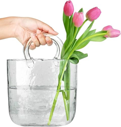 Taschenvase aus Glas,Glas Vase,Einzigartige Transparente Geldbörsenvase mit Fischschale, Transparenter Handkorb, Wohnzimmer, Blumenarrangement, Kreative Tasche, Aquarium (transparent)