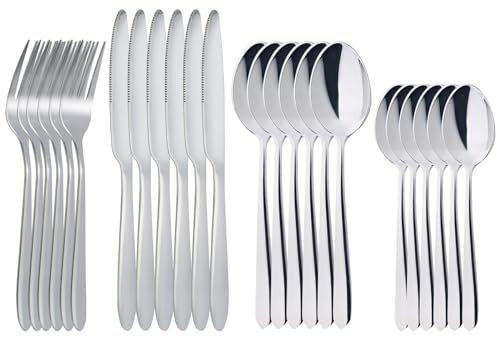 RETON Set di posate per 6 persone – forchetta in acciaio inox, coltello, cucchiaio – set da campeggio per casa/festa/ristorante – lavabile in lavastoviglie