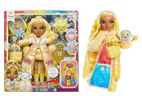 Rainbow High Winter Wonderland - Sunny (Gelb) - 28 cm Modepuppe, mit Verstecktem Magischem Schnee, der Sich mit Wasser Aufbauscht, mit Schneemann-Set, Geeignet für Kinder von 4-12 Jahre und Sammler