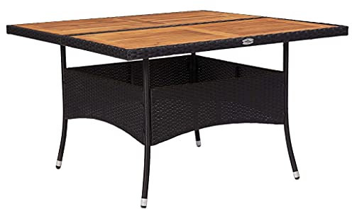 ULUYYUC Gartentisch Garten Bar Tisch Tisch Garten Terrasse EsstischGarten-Esstisch Schwarz Poly Rattan und Massivholz Akaziegeeignet für Balkone, Terrassen und Laubengänge