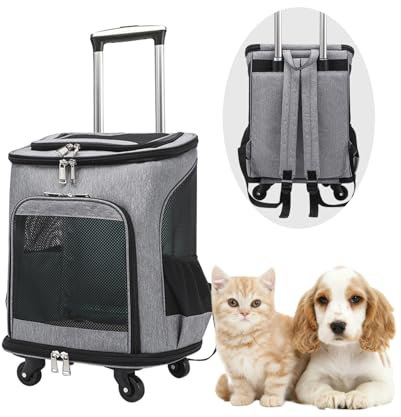 Hunderucksack Katzenrucksack mit Trolley, Haustier Handtasche und Rucksack, Faltbare Hunderucksack, für die Mitnahme von Haustieren (Grau)