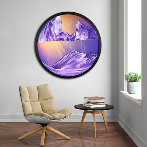 BVJKHQ Sandbilder zum Drehen, Sandbild Fließende Sandmalerei, 3D Sanduhr Dynamisch Bewegtes Sandbild Natürliche Landschaft, 360° Fießender Sand Rahmen für Home Dekor (60cm, purple)