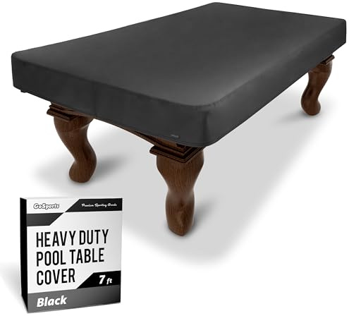 GoSports 7 ft Premium Leatherette Pool Table Cover - Waterproof & Tearproof - Heavy Duty Indoor & Outdoor Billiard Table Cover - Black