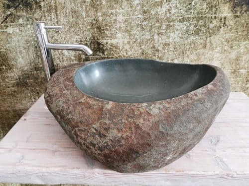 Waschbecken aus Stein XXL Größe 74 x 54 x 18 cm echtes Foto des Waschbeckens, Waschbecken für außen roh, Aufsatzwaschbecken Natur