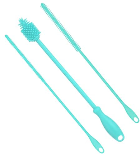 3pz Set Pulisci Cannucce e Spazzole per Bottiglie, Senza BPA Spazzole Cannucce in Silicone Lunghe Spazzola per Pulizia Bottiglie con Foro per Appendere per Bicchieri e Barattoli (Blu)