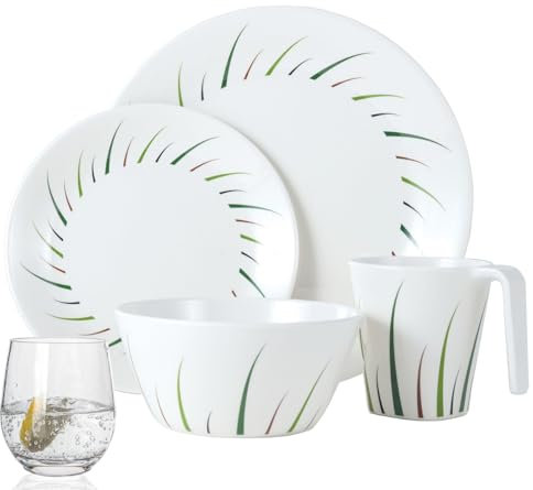 Set di stoviglie da campeggio in melamina, per 4 persone, design limon + 4 bicchieri per acqua Tiamo