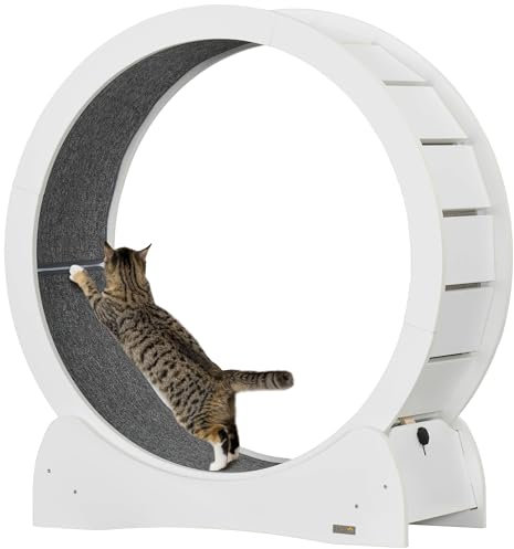 PawHut Katzenlaufband, 76,2 cm, Katzenlaufrad aus Holz, mit Bremse, Weiß