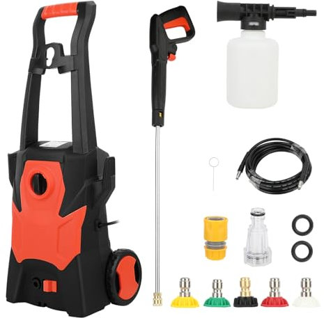 Jet Washers/Pressure Washers, 1400W 75bar Pressure Washers, 5L/min Flow Rate, Mobile Power Washer with Anti-Slip Rollers and Insulation Handle, 6-10M Spraying Stroke Pressure Washer for Car