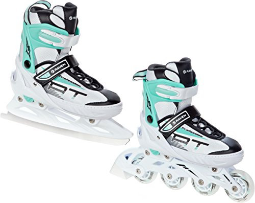 RAVEN Profession Inlineskates Inliner für Kinder und Erwachsene OPTIONAL 2in1 mit Schlittschuhen verstellbar (White/Mint mit Kufen, 38-42 (25cm-27,5cm))