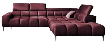 DomiMeble DomoHome Ecksofa Plaza-L Rechte Funktional Komfortable Schlaffunktion Verstellbare Kopfstützen Verstellbarer Sitz Wellenfedersystem Hochelastischer Schaum 300x216x99 cm Burgunderrot