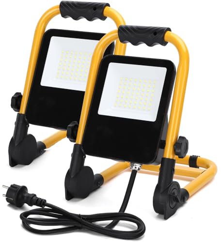 Aigostar Faro da Cantiere 30W, IP65 Impermeabile, Faretto Led da Cantiere con Spina, 6500K Bianco Brillante per Esterno, Lavori, Giardini e Garage, Rotazione 360°, portatile 2 pcs
