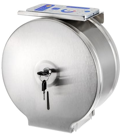 Suwimut Commercial Jumbo Toilet Paper Dispenser with Shelf, Wall Mount Stainless Steel 9 Inch Roll Toilet Paper Holder, Brushed Touchless Toilet Tissue Dispenser with Lock Key for Restroom Bathroom
