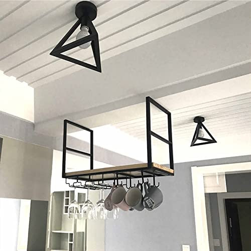 SZITW Portabottiglie sospeso - Portabicchieri da soffitto, Portabottiglie da Parete in Legno massello, Portavasi/ripiano in Ferro battuto sospeso, Portaoggetti per casa e Cucina, Espositore Facile