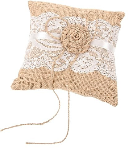 PartyKindom Hochzeitsringkissen Aus Leinen Mit Blumen- Elegantes Trauringkissen Für Brautpaare Rustikales Design Wiederverwendbar Stilvolle Hochzeitsdeko Für Zeremonien Und Feierlichkeiten
