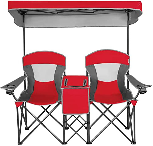 SPOTRAVEL Double Folding Camping Chair, 2-Seater Portable Loveseat (Red)