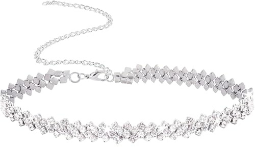 LUYANFX Collier Strass Femme Collier Femme Argent Choker Chaîne Collier Ras de cou Fille Mariée Bijoux Argentés Fantaisie Femmes Traditionnel pour Tous Jours, Fêtes, Bals, Mariages (Argent)