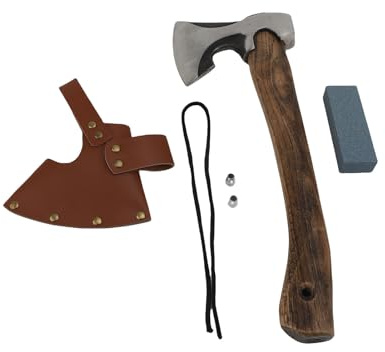 Ejoyous Beil Axt, Campingbeil mit Scheide Geschmiedete Camping Axt Handbeil 65 Manganstahl mit scharfer Klinge ergonomischem Griff und Lederscheide für Outdoor Garten Holzarbeiten
