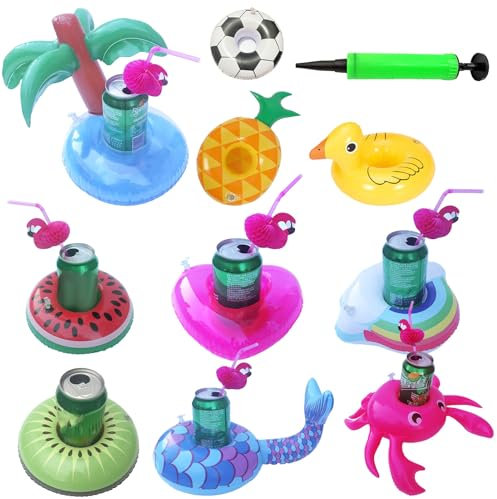 Inflatable Drink Holders Floats – Pool Cup Holder Floating Tray | 10-Pack Cute Beverage Trays For Hot Tub, Beach, Poolside | Lightweight PVC Summer Presents Decor – Spa, Lake, Outdoor Use
