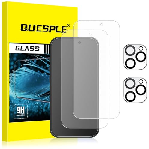 QUESPLE [2+2 Pezzi] Pellicola Opaca per iPhone 16 Pro e Pellicola Fotocamera, Anti-Impronte e Antiriflesso Vetro Temperato, Durezza 9H Opaco HD Trasparente Film Protettiva Schermo, Senza Bolle