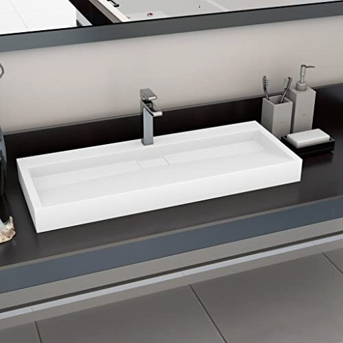 Lavabo with Fonte Minérale/Marbre Blanc, Design Moderne, Lavabo Salle de Bain, Vasque à Poser Salle de Bain, Lave Main, Pour Salle de Bain, Blanc, 120 x 46 x 11 cm