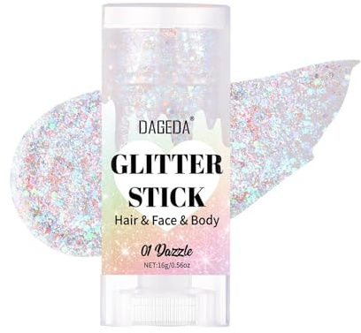 Prreal Body Glitterpinne, glittrigt ansikte glitter gel smink, holografiska hårglitter sjöjungfru paljetter smink rave kläder för kvinnor, skimmer ansikte färgpinne festivaltillbehör, bländande