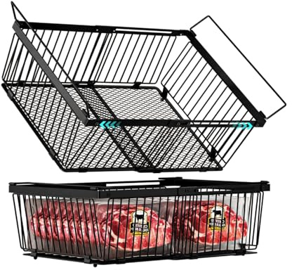 ANJUBAN Large Freezer Organizer Bins，Upgraded Bottom Leak-Proof net，Fit 10 to 20 Cu.Ft Deep Freezer，2 Pack， Expandable Stackable Chest Freezer Organizer Bins , for Fridge, Deep Freezer, Cabinet