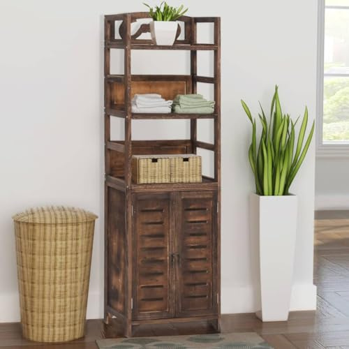 Vetrina marrone scuro 46 x 24 x 140 cm, in legno massello Paulownia, robusto cabinet con 3 shelves per pantry, cucina