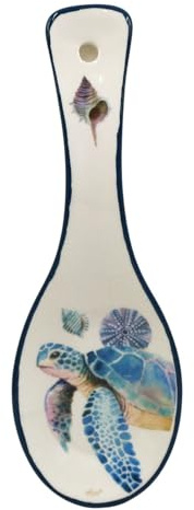 Repose-Cuillère en Céramique Coria Tortue | Support Ustensile pour Cuisine, Style Océan & Bord de Mer