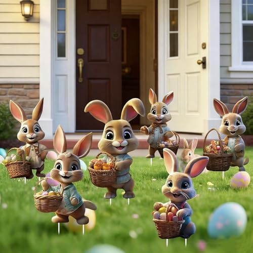 6er Set Osterdeko Outdoor, Ostern Deko, Gartendeko für draußen wetterfest mit Osterhasen, große Osterhase Deko für Garten, Rasen und Ostereiersuche, Frühlingsdeko draußen