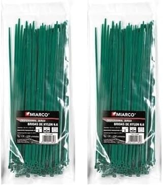 Brida de Poliamida 6.6 Verde, Bolsa de 100 Unidades, Dimensiones 2.5x100mm, Ideal para sujeción y organización de cables. (Paquete de 2)