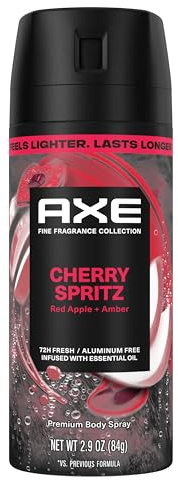 AXE Fine Fragrance Cherry Spritz Body Spray – Red Apple & Amber Scent, 72H Freshness, Aluminum‑Free | 2.9 oz