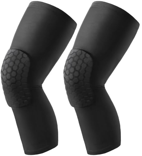 AYBUY Ginocchiera Pallavolo, Ginocchiere Anticollisione a Nido d'Ape, Ginocchiere Basket, Ginocchiere Elastiche Antiscivolo per Danza Pallavolo Basket Rugby Yoga, Uomini e Donne (Lungo, XL）