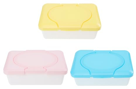 Feuchttücherbox 3 Stück, Nachfüllbarer Feuchttuch Behälter aus Kunststoff | Feuchttücher Kasten Toilette, Organizer für Feuchttücher, Feuchttücherbox mit Deckel Zufällige Farbe
