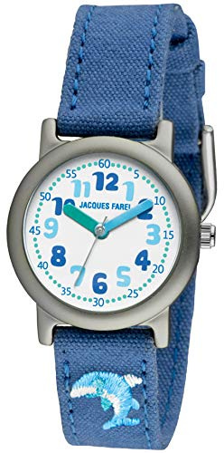 Jacques FAREL Öko Kinderuhr Mädchen Armbanduhr mit Stoffband aus Bio-Baumwolle Analog Quarz Blau Delfin ORG 6666