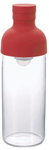 Hario Botella de Vidrio para té frío y Agua con Filtro Integrado, Rojo, 300 ml, 75 x 7,5 x 7,3 cm