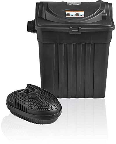 Swell UK Pond Filter Box Premium 10,000 & 2,000 L/H Pump with Strainer Casing | Includes 11w UV Clarifier for Greenwater & Algae | Biological & Mechanical Media and Built in Cleaning Mechanism