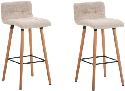CLP 2er Set Barhocker Lincoln mit Stoffbezug und Holzgestell I Thekenhocker mit Rückenlehne und Fußstütze | Farbe Creme Gestell Farbe Natur